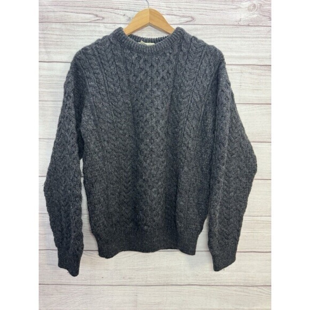Vintage Carraig Donn Gray 100% Wool Irish Fisherman  Sweater S